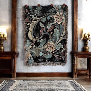 Turkish Marbling Cotton Woven Blanket: Ebru Art Boho Throw