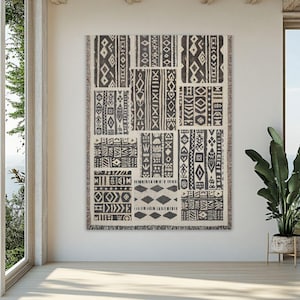 Woven Throw Blanket - Mud-Cloth Design - Pure Cotton - African American History Month