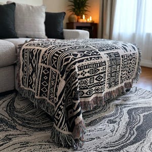 Woven Geometric Blanket – African Mudcloth Inspired Pattern