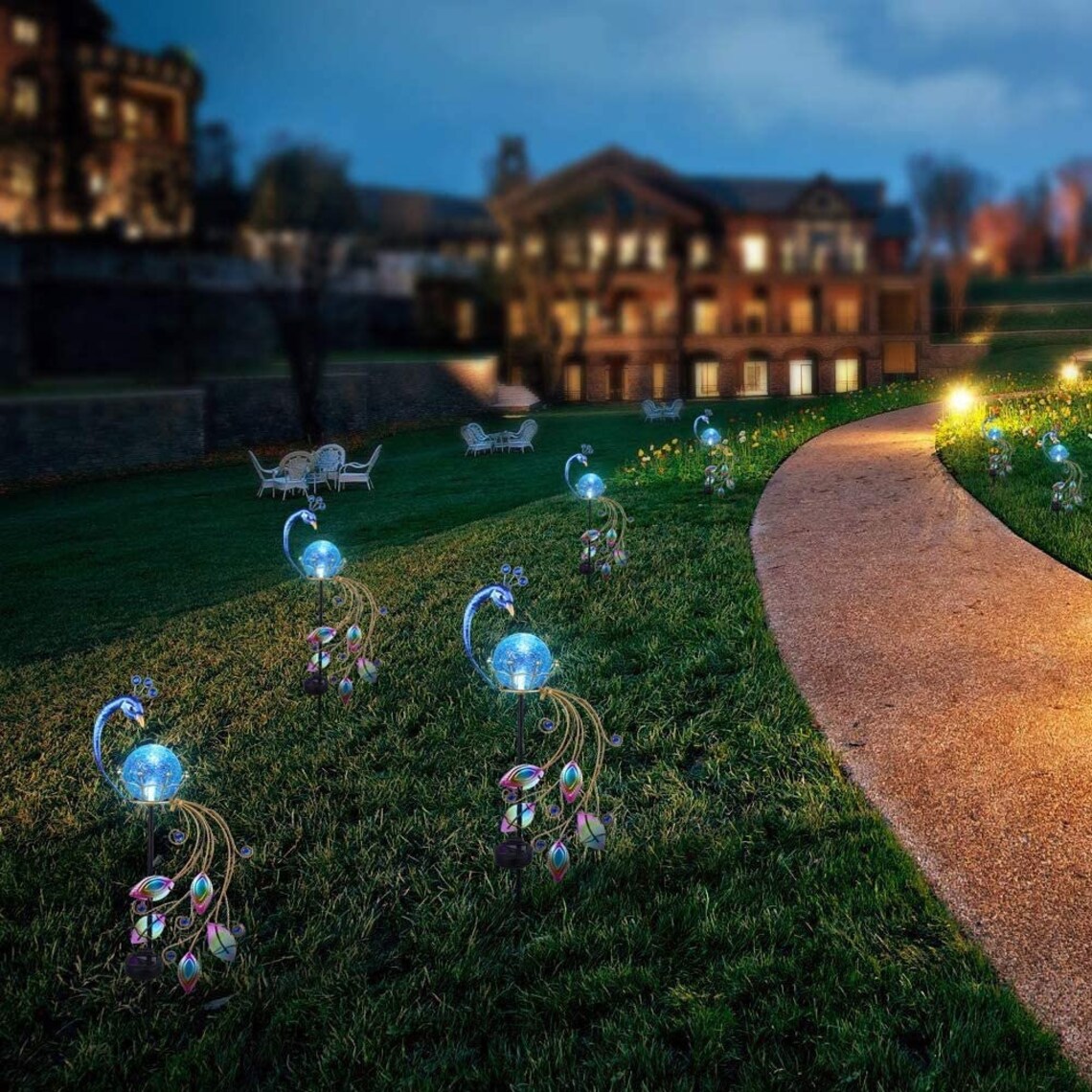 Solar Garden Light Blue Peacock Metal Solar Garden Light LED Etsy