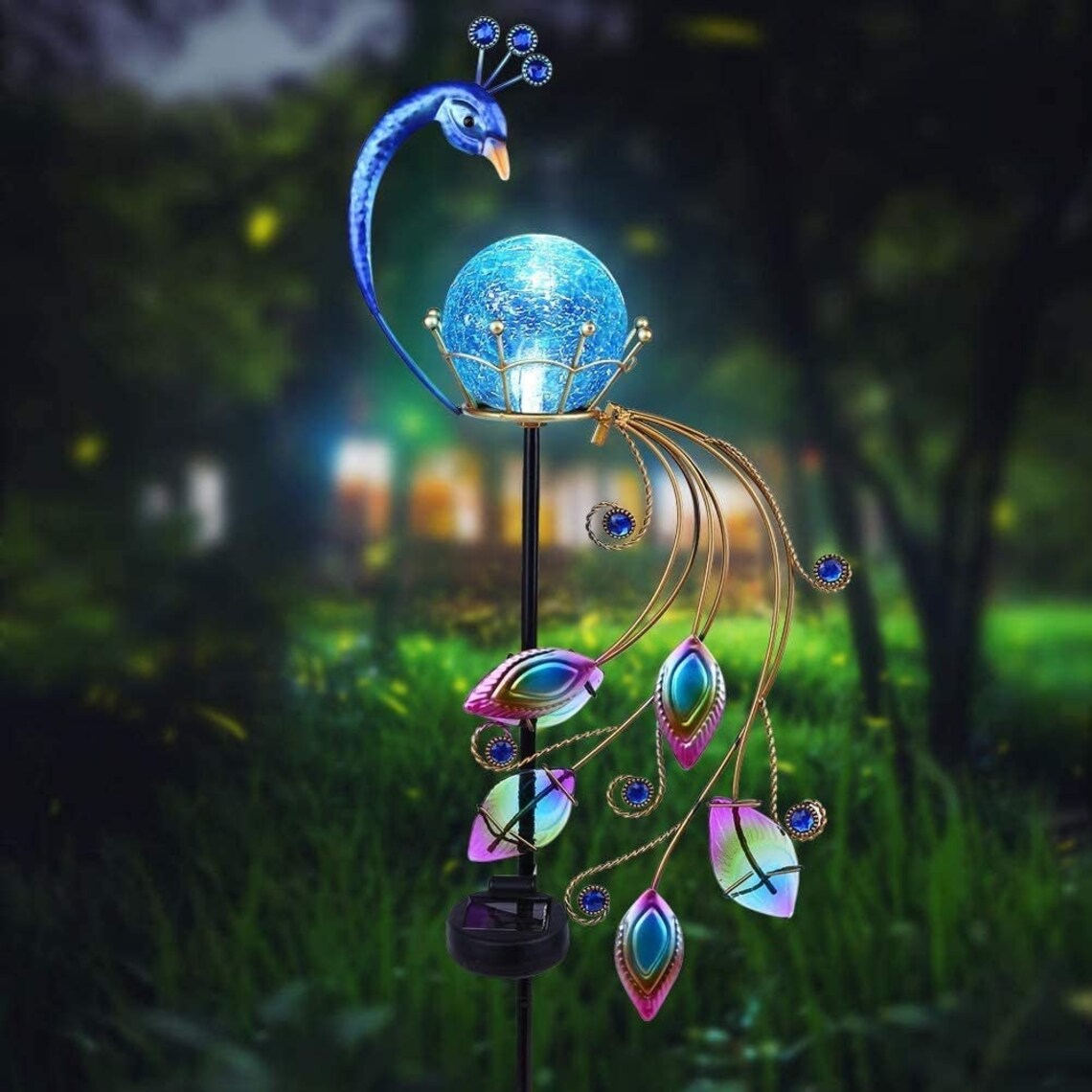Solar Garden Light Blue Peacock Metal Solar Garden Light LED Etsy