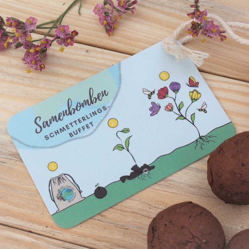 Etikett von Samenbomben Schmetterlingsbuffet von Nature Roadshop