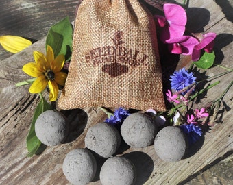 Seed bombs, seed balls, wild flowers, in a jute bag, 6,12 or 20 pieces, hand-rolled