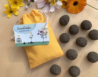 Seed bombs, colorful flowers, 6 or 10 pieces in a bag, bee friendly mixture.