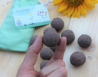 Samenbomben, Seedbombs mit Sonnenblumensamen, 10 Stück im Beutel.