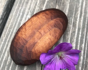Handmade oval thermo wood hair barrette clip. Small wooden french barrette hair clip.