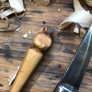 Wooden cat hairsticks. Handcarved unique cat hairpins. Made from recycled wood.