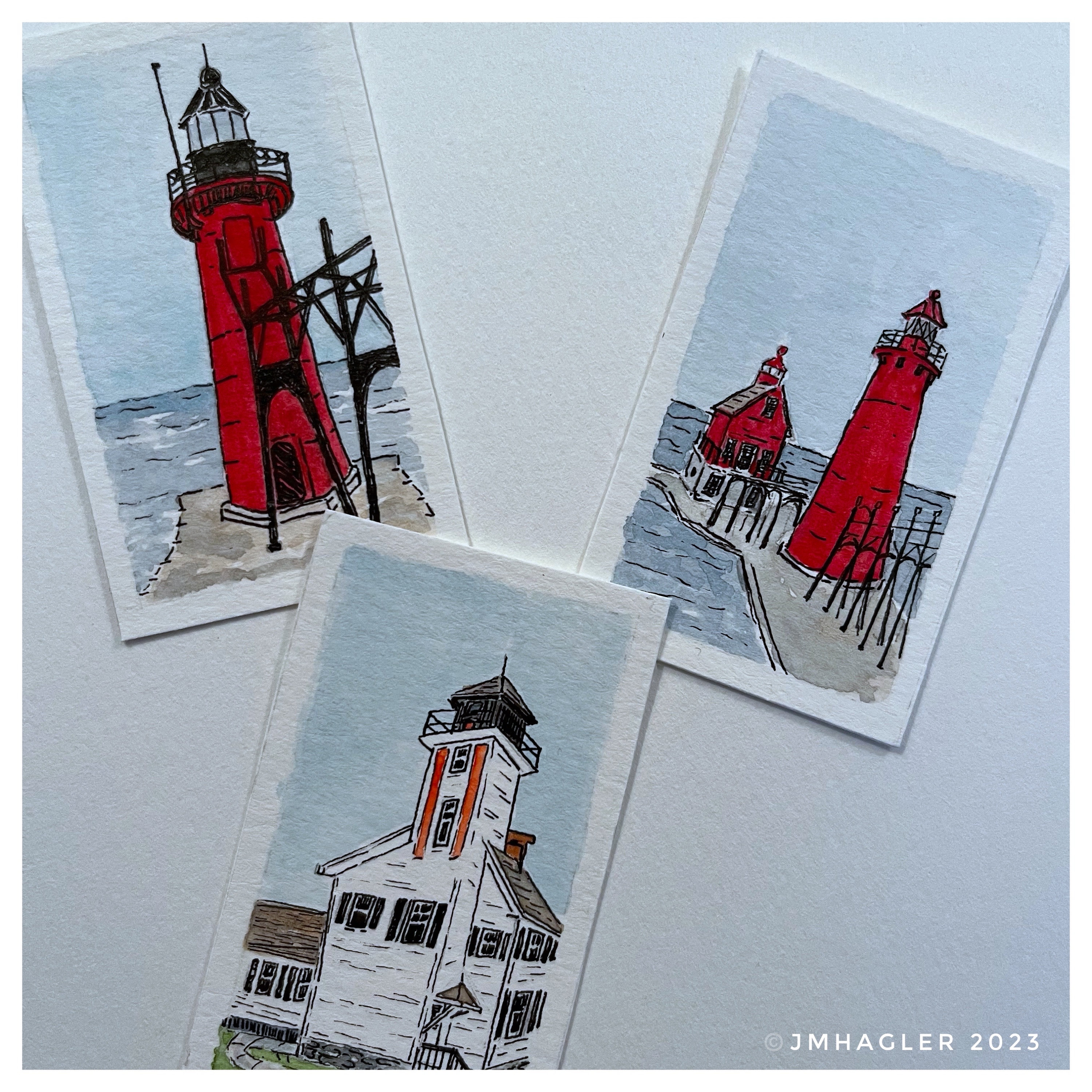 Hand-painted Miniature Lighthouses Lake Michigan Lighthouse Art ...
