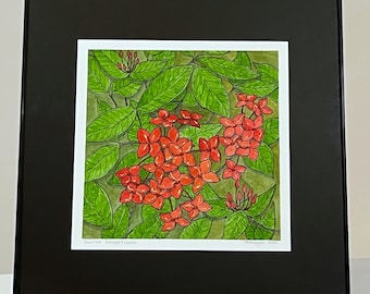 Hand-painted Watercolor and Ink Floral Art - Botanical Home Decor - Red Floral Painting