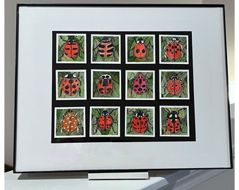 Lady Beetles Miniature Paintings, Original Watercolor and Ink Art