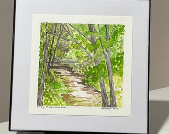 Bridge at Horseshoe Falls, An Original Watercolor and Ink Painting