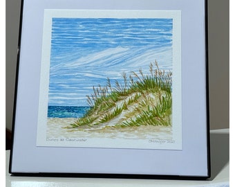 Clearwater Beach Florida Sand Dunes Landscape Painting, Original Watercolor and Ink Art