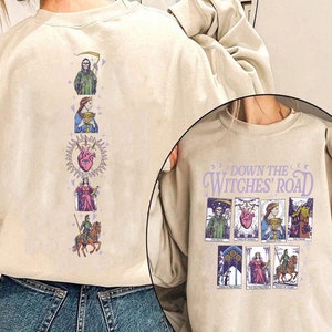 Sudadera Down The Witches Road, camiseta de bruja verde Wicca, camiseta de cartas del tarot Down The Witches Road, camiseta de aquelarre de brujas, camiseta All Along, camiseta de brujas