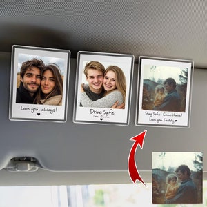 Aangepaste foto autoklep clip, Valentijnsdag cadeau voor hem, vriend echtgenoot vader geschenken Drive Safe zonneklep clip, vriend auto-accessoires