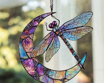 Colorful Dragonfly Moon Suncatcher: Window Car Hanging