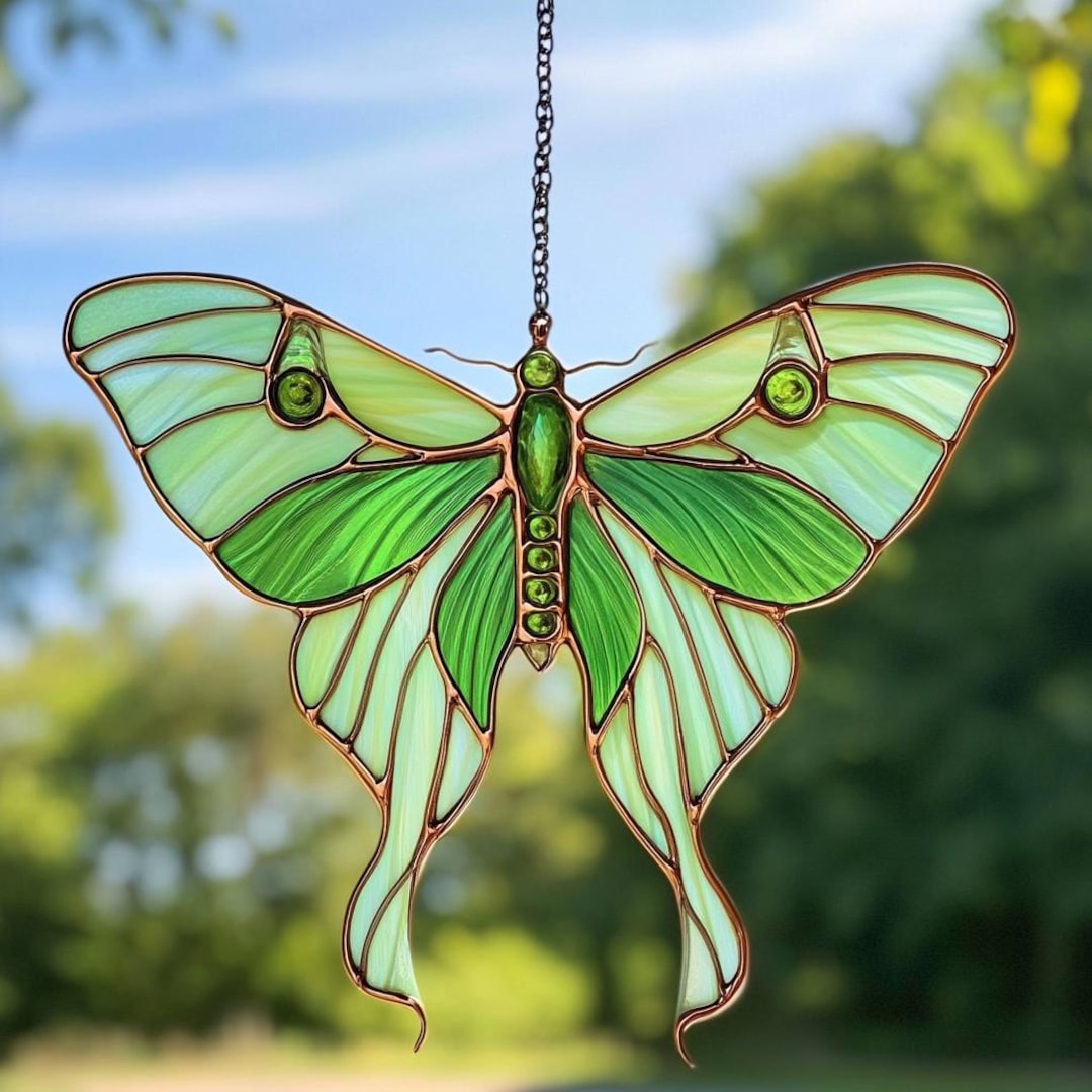 Luna Moth Stained Glass Suncatcher: Butterfly Garden Window Hanging - Etsy