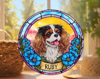 Personalized Dog Portrait Suncatcher, Custom Photo Stained Glass Gift, Dog Loss Memorial Keepsake