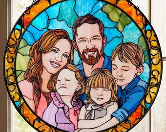 Atrapasueños de vidrieras con retrato familiar personalizado, regalo familiar a medida, recuerdo navideño para mamá y abuela.