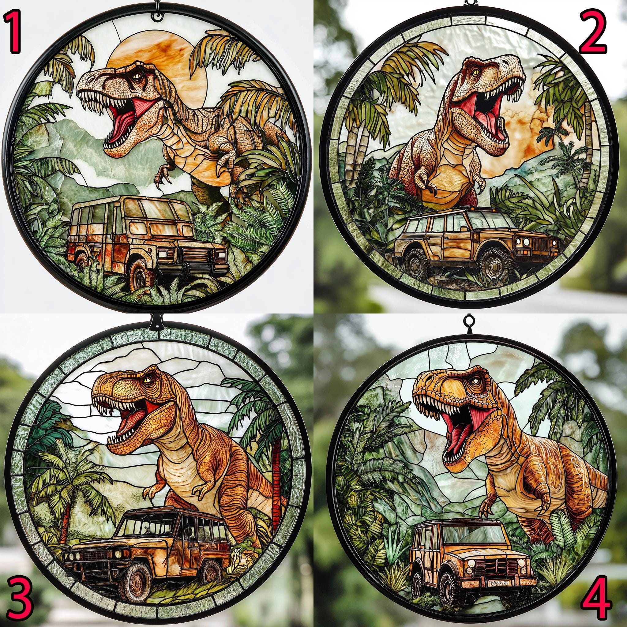 Discover Jurassic World Stained Glass Suncatcher: Dinosaur Park Ornament
