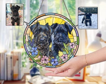 Attrape-soleil pour portrait d'animal de compagnie personnalisé : vitrail acrylique chien chat art