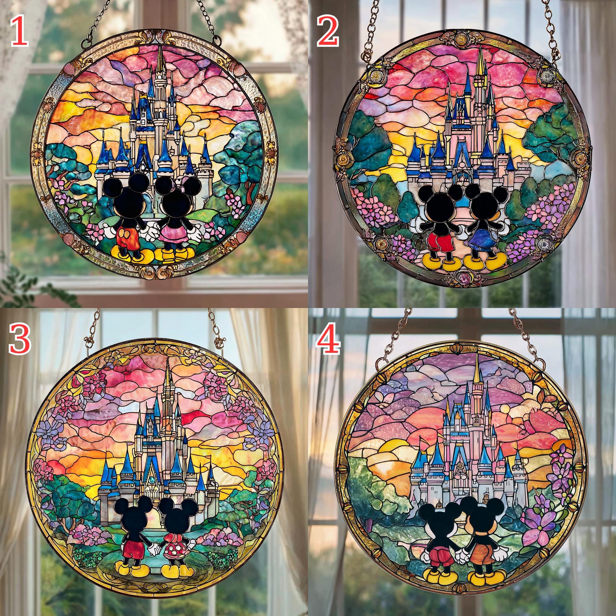Discover Mickey Minni Stained Glass Suncatcher, Anniversary Gift for Husband Wife, Disney Couple Decor