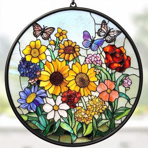 Custom Family Birth Flowers Glass Suncatcher, Custom Mom's Garden Gift, Flower Glass Art, Birth Flower Gift, Mother's Day Gift, Home Decor