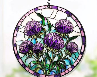 Purple Thistles Stained Glass Suncatcher: Floral Window Hanging