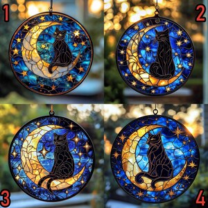 Black Cat on Moon Suncatcher: Stained Glass Window Hanging Art - Etsy