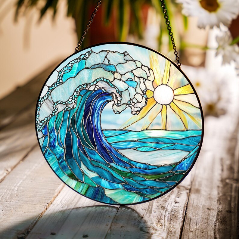 Ocean Wave Stained Glass Suncatcher: Coastal Beach Decor - Etsy Canada