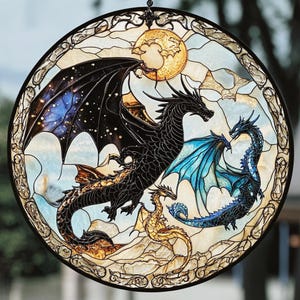 Fourth Wing Dragon Suncatcher: Tairn & Andarna Stained Glass Ornament