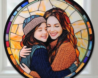 Personalized Portrait Suncatcher: Custom Stained Glass Mom Gift