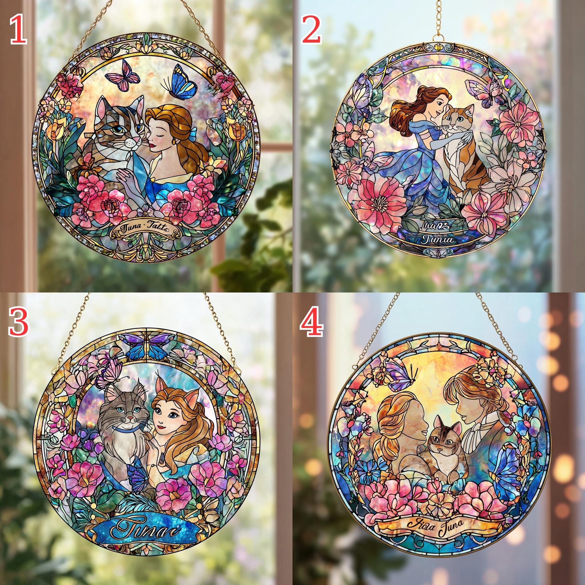 Discover Cat Portrait Suncatcher, Princess Style Stained Glass Art, Custom Cat Mom Gift