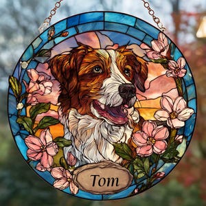 Custom Pet Portrait Suncatcher: Faux Stained Glass Dog Memorial