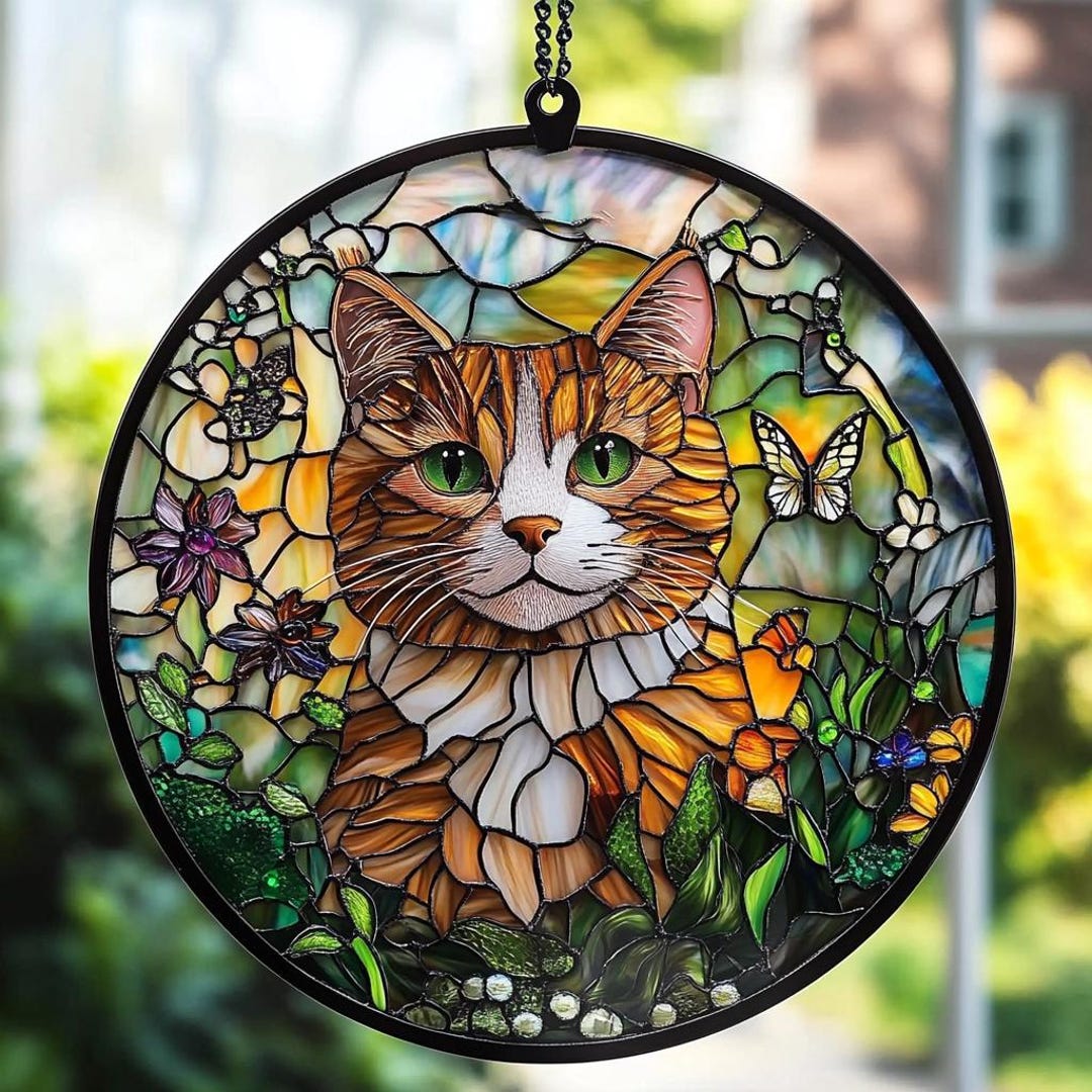 Custom Stained Glass Cat Portrait - Acrylic Suncatcher Pet Memorial - Etsy