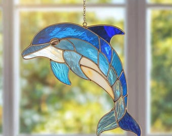 Adorno atrapasol de delfín, decoración costera para ventana