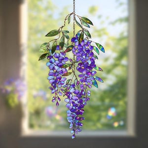 Wisteria Holographic Suncatcher, Purple Acrylic Window Hanging, Floral Spring Home Decor Gift