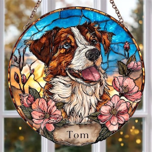 Custom Pet Portrait Suncatcher: Faux Stained Glass Dog Memorial