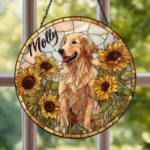 Custom Dog Portrait Suncatcher from Photo – Personalized Pet Memorial Gift, Stained Glass Style Dog Art for Window Display or Pet Lovers