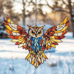 Owl Acrylic Suncatcher Hanging Sign, Owl Window Hanging, Owl Ornament, Owl Lover Gift, Bird Home Decor, Bird Lover Gift, Housewarming gifts