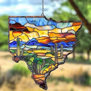 Decorazione per finestra acchiappasole in acrilico del Texas, ornamento da appendere con lo stato del Texas, raffigurante lupini e tordi beffardi, regalo per la casa del sud per i texani.