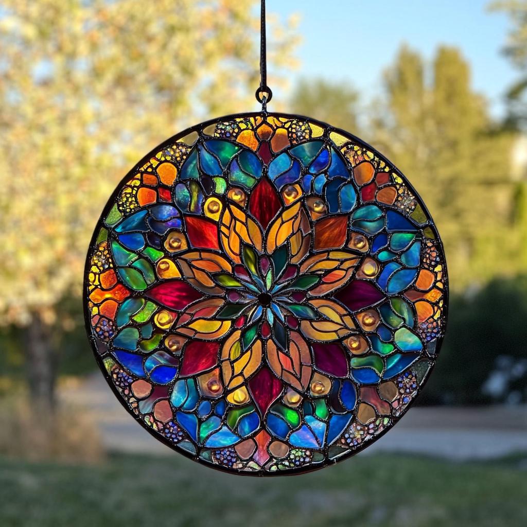 Mandala Stained Glass Suncatcher: Geometric Window Hanging Decor
