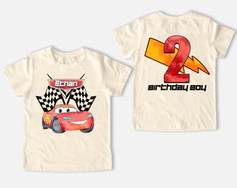 Koszulka urodzinowa dla chłopca z motywem Lightning McQueen, pasująca koszulka z motywem Disney Cars