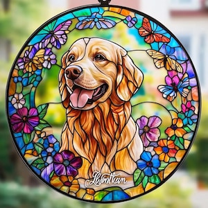 Custom Dog Portrait Suncatcher: Stained Glass Pet Memorial Decor