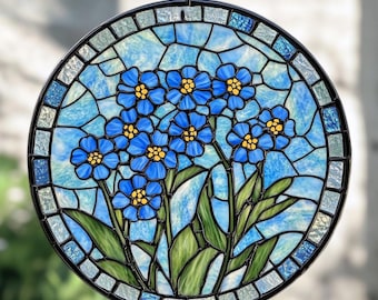 忘れな草の花のステンドグラスサンキャッチャー、母の日のプレゼント