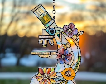 Microscopio floral acrílico para colgar en la ventana: arte inspirado en vidrieras.