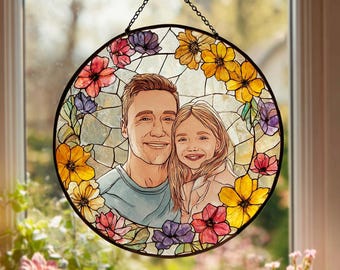 Atrapasueños personalizados con retratos familiares: Regalo conmemorativo de imitación de vidriera