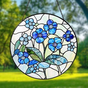 Forget Me Not Stained Glass Suncatcher: Blue Floral Window Art