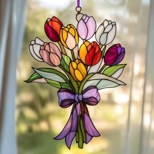 Tulip Bouquet Suncatcher: Elegant Floral Acrylic Window Hanging