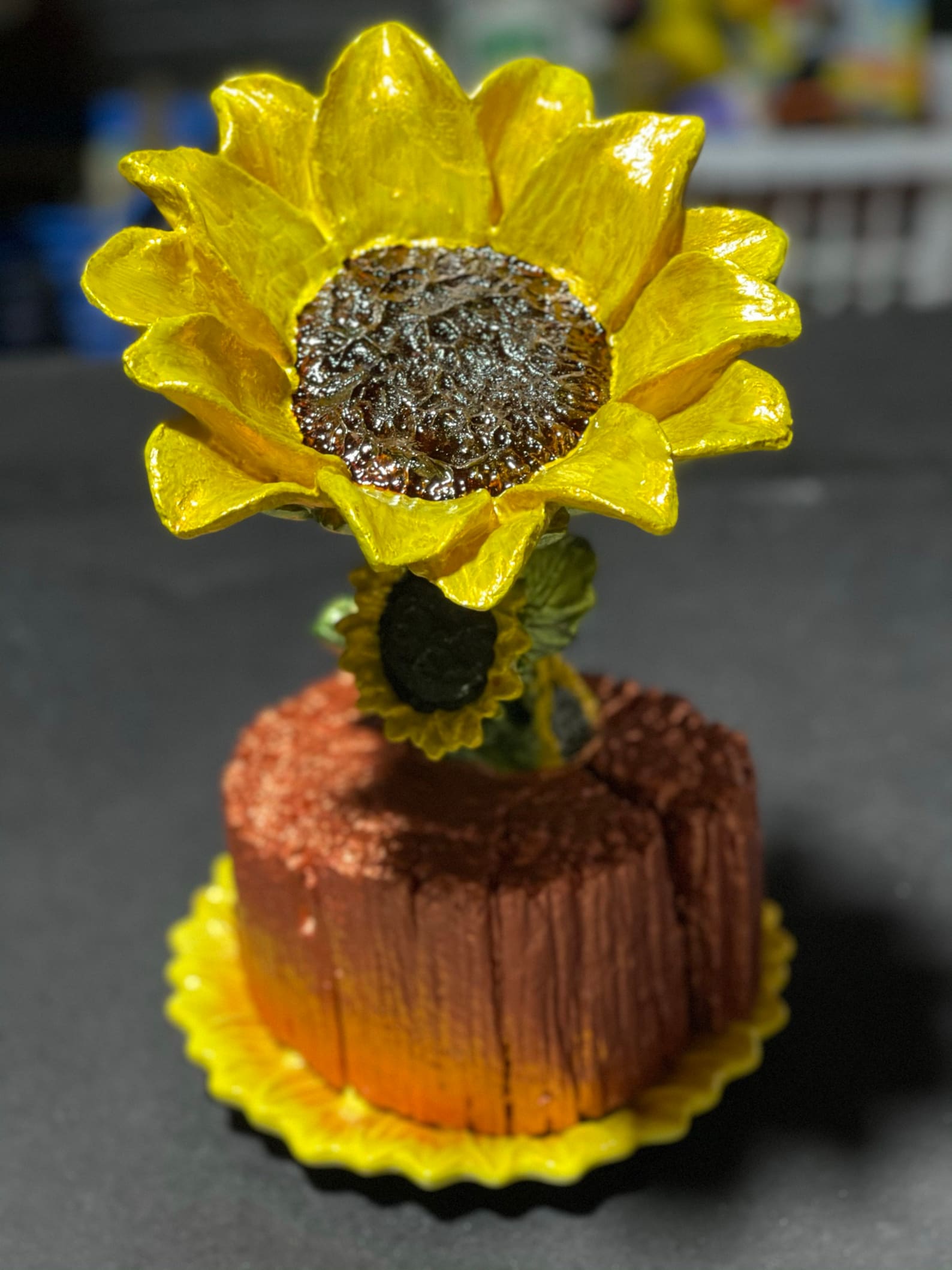 Original Natural Wood & Ceramic Sunflower Sculpture | Etsy