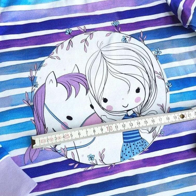 Kids' Horse Long-Sleeve Shirt | Blue and Purple Striped Long-Sleeve Shirt with Horse | Horse Girl Top | Also Suitable as a T-Shirt image 4